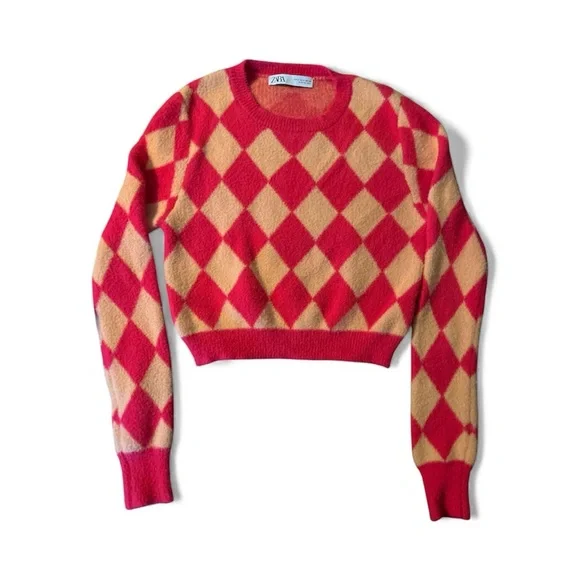Zara Diamond Pattern Cropped Sweater - Picture 2 of 2